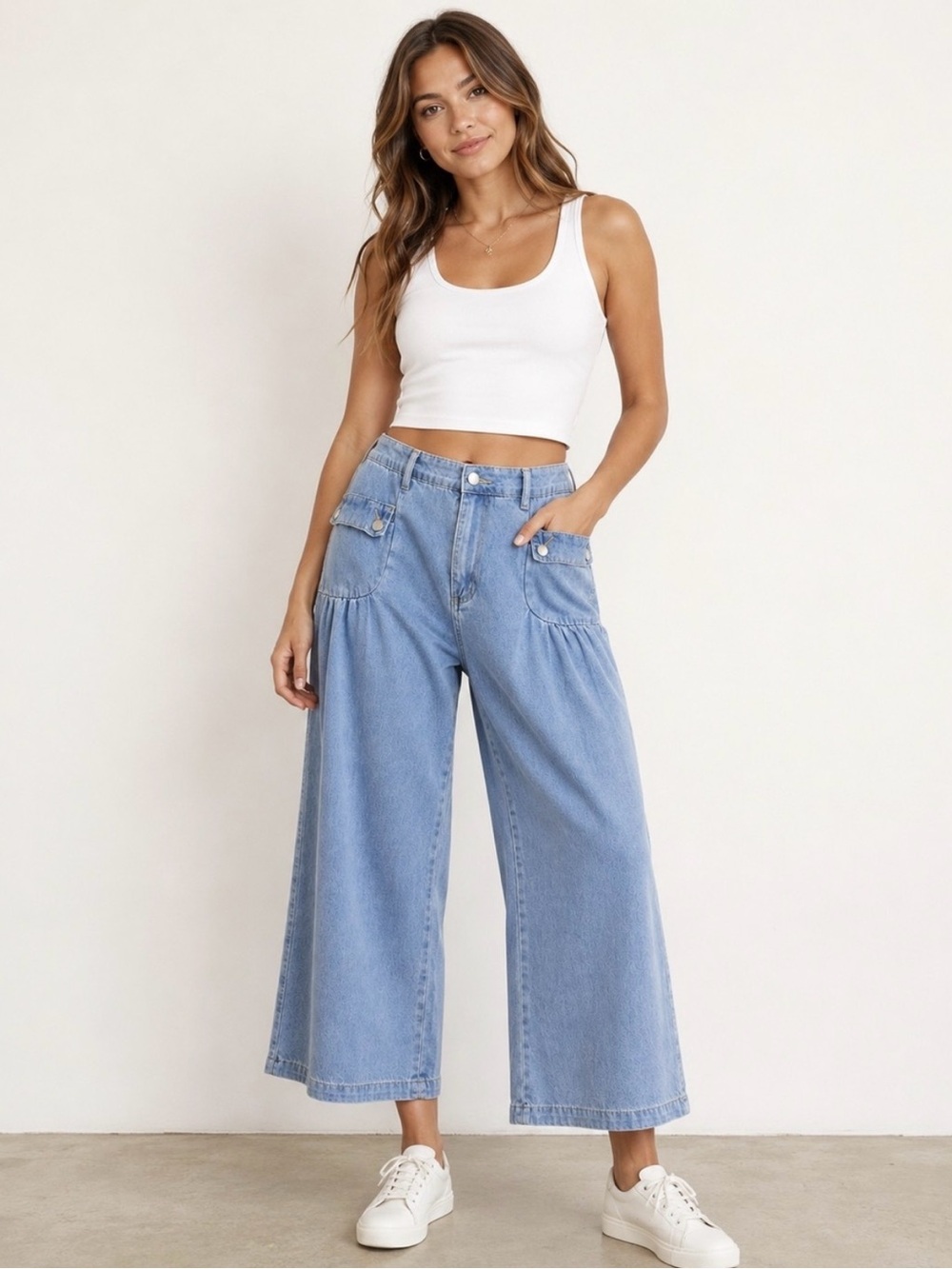 NWOT-High-Rise Light Blue Wide-Leg Crop Jeans (Size 12-14)